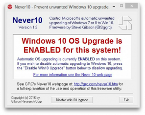 Never10 ne omogočajo Microsoft prisiljen posodobiti OS Windows 10