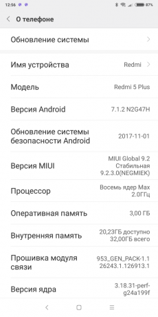 Xiaomi redmi 5 Plus: Sistem različica