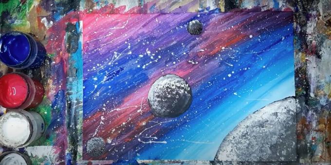 Kako naslikati prostor z gvašem: dodajte še dva planeta
