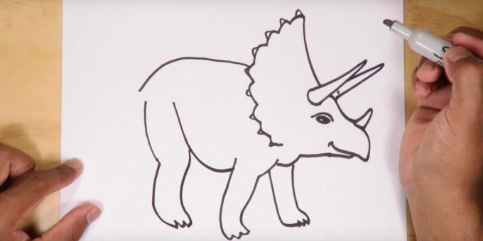 Kako risati dinozavra: upodobite hrbet, trebuh in nogo