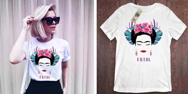 Ženske modne majice z AliExpress: T-Shirt Frida Kahlo