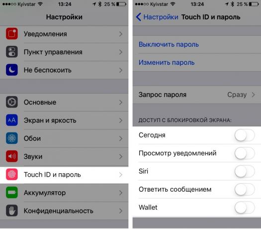 Nastavitve → Touch ID in geslo → dostop do zaklenjenega zaslona