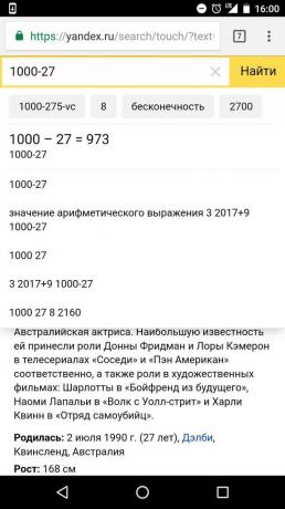 "Yandex": izračuni v iskalno vrstico