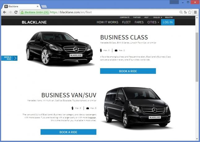 Blacklane ponuja poslovno-razredu stroji, poslovne kombiji in avtomobili Premium