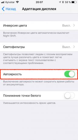 Auto-Brightness na iOS 11