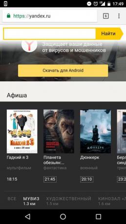 "Yandex": urnik izbrano kino