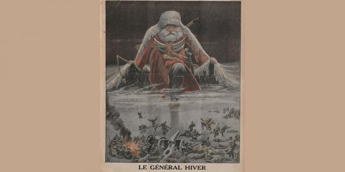 Zgodovina ruskega imperija: "General Winter napreduje proti nemški vojski", ilustracija Louisa Bomblaya iz časopisa Le Petit Journal, januar 1916. 