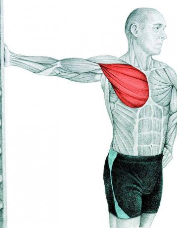 Anatomija raztezanje: raztezanje mišic v prsih v steni