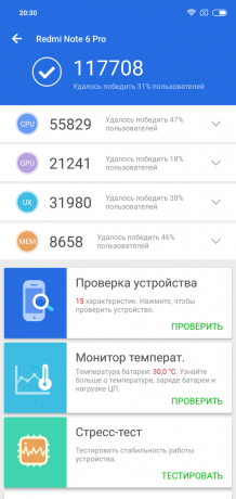 Pregled Xiaomi redmi Opomba 6 Pro: AnTuTu