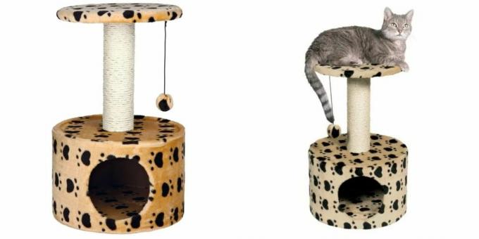 Hiše za mačke: z igračo in praskami