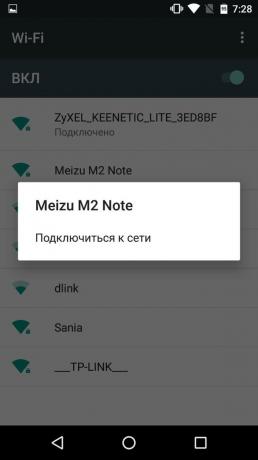 Kako razdeliti internet iz telefona Android: povezati Nexus 5 do Meizu M2 Opomba Wi-Fi