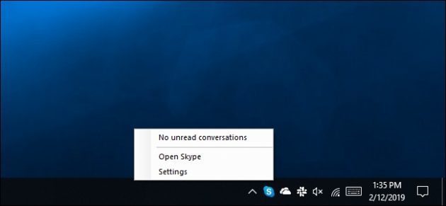 Program Skype UWP ne predvideva meni "Quit Skype»
