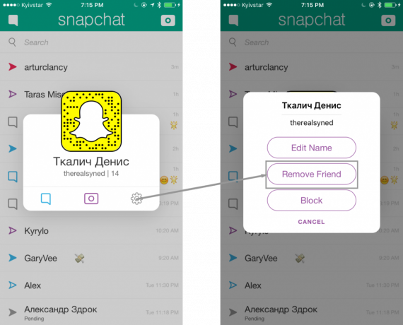 Odstranitev prijatelja v Snapchat