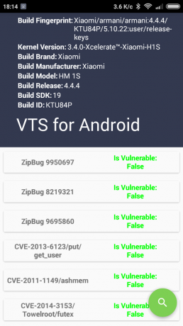  VTS za Android: Rezultati testov