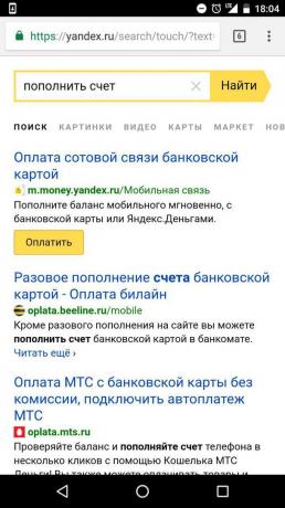 "Yandex": napolnim račun