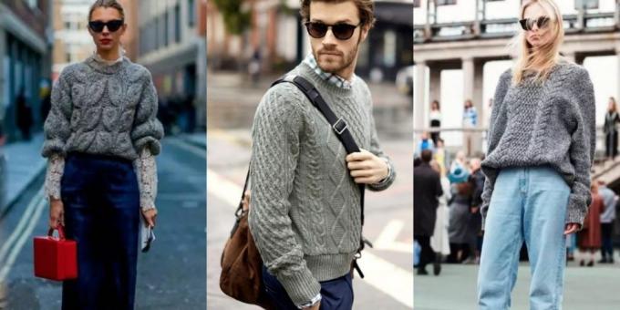 Modne puloverji 2018-2019: klasična siv pulover