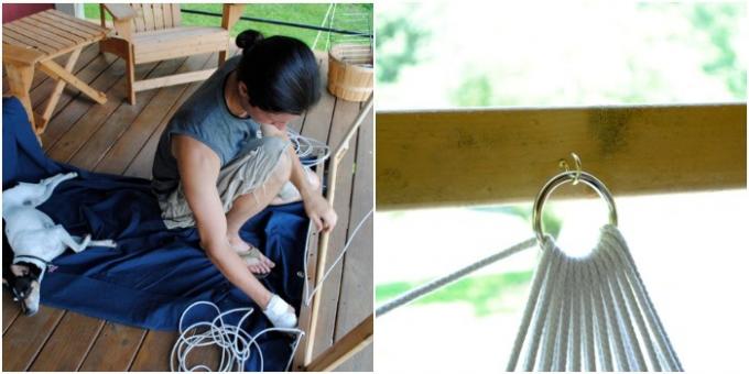 Viseča mreža z lastnimi rokami: viseča mreža z žico tkanine na vrvi in ​​tirnic