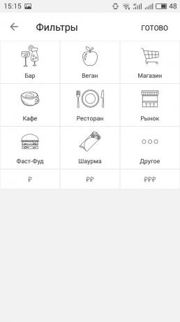 FoodMap: Filtri