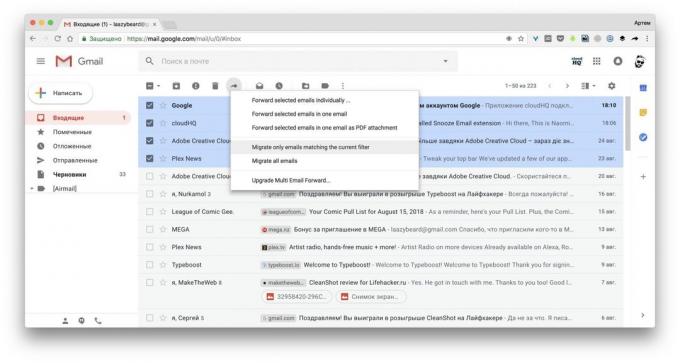 Multi Email naprej za Gmail