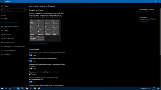 Konfiguracija Windows 10: Obvestila in hitro ukrepati