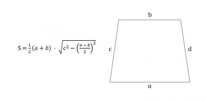 Kako izračunati površino enakokrakega trapeza na štirih straneh