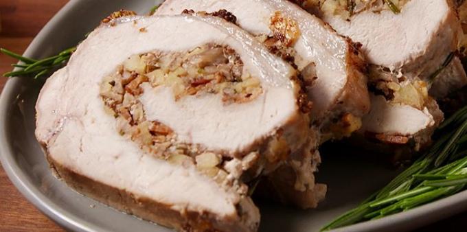 Recepti s svinjino: Svinjina polnjene s slanino, jabolka in orehe
