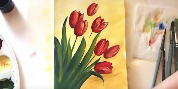 Kako pripraviti šopek tulipanov: dodajte bordo barvo