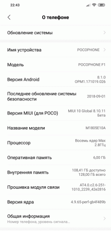 pregleda Xiaomi Pocophone F1: Sistem Version