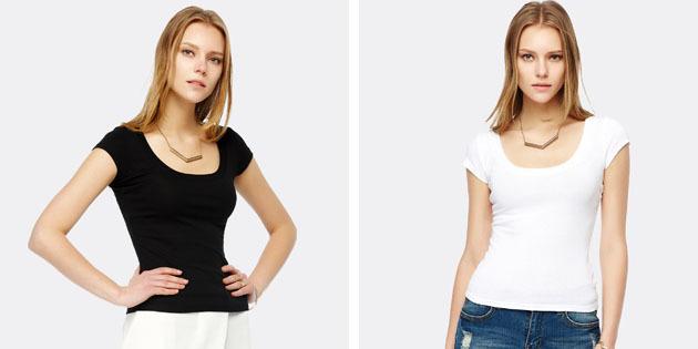Osnovna ženske majice iz evropskih trgovin: Plain T-majica z U-oblikovanega vratu
