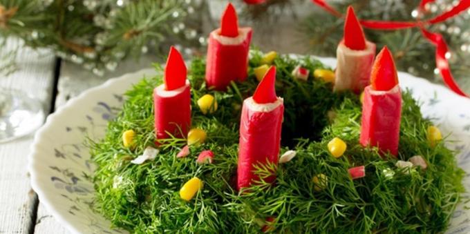 Božični solate: solata z rakovic palice "božični venec"