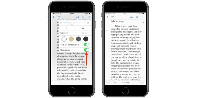 iBooks za iPhone in iPad: funkcija za pomikanje