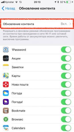 Če zavore iPhone, izklopite posodabljanje vsebine