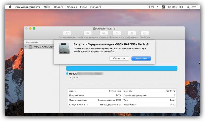 Kako izbrišem datoteko v MacOS: teči "Disk Utility"