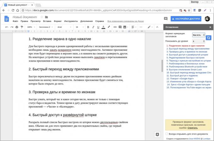 Google Docs dodatkov: Vsebina