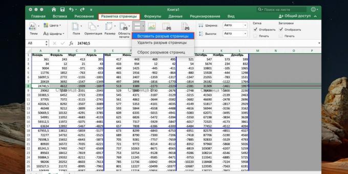 Kako narediti prelom strani v Excelu