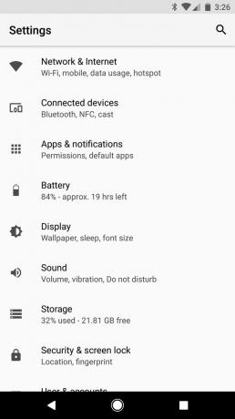 Android O: Meni