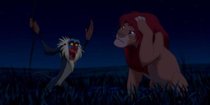 Risanka "The Lion King": Rafiki deluje v vlogi ekscentričnega žajblja, ki daje razumeti, da mladega junaka