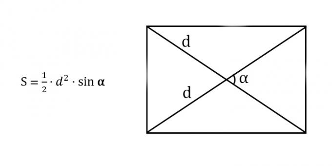 Kako najti površino pravokotnika s poznavanjem diagonale in kota med diagonalama
