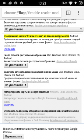 Chrome za Android branje