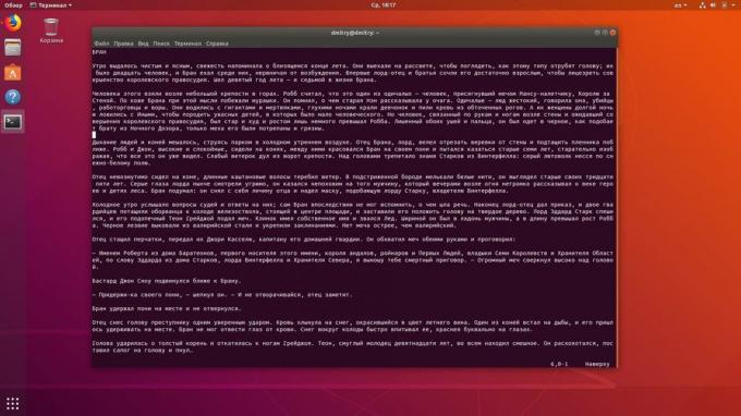  Linux Terminal omogoča tiskanje besedila